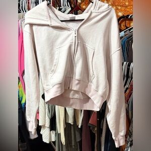 J.O&CO Women's Light Pink Cropped Zip-Up Hoodie | Size P/S